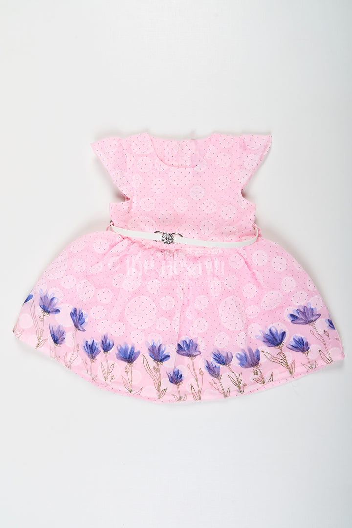 Baby Girls Floral Short Frock in Pink Cotton Blend with Digital Print and Matching Accessories