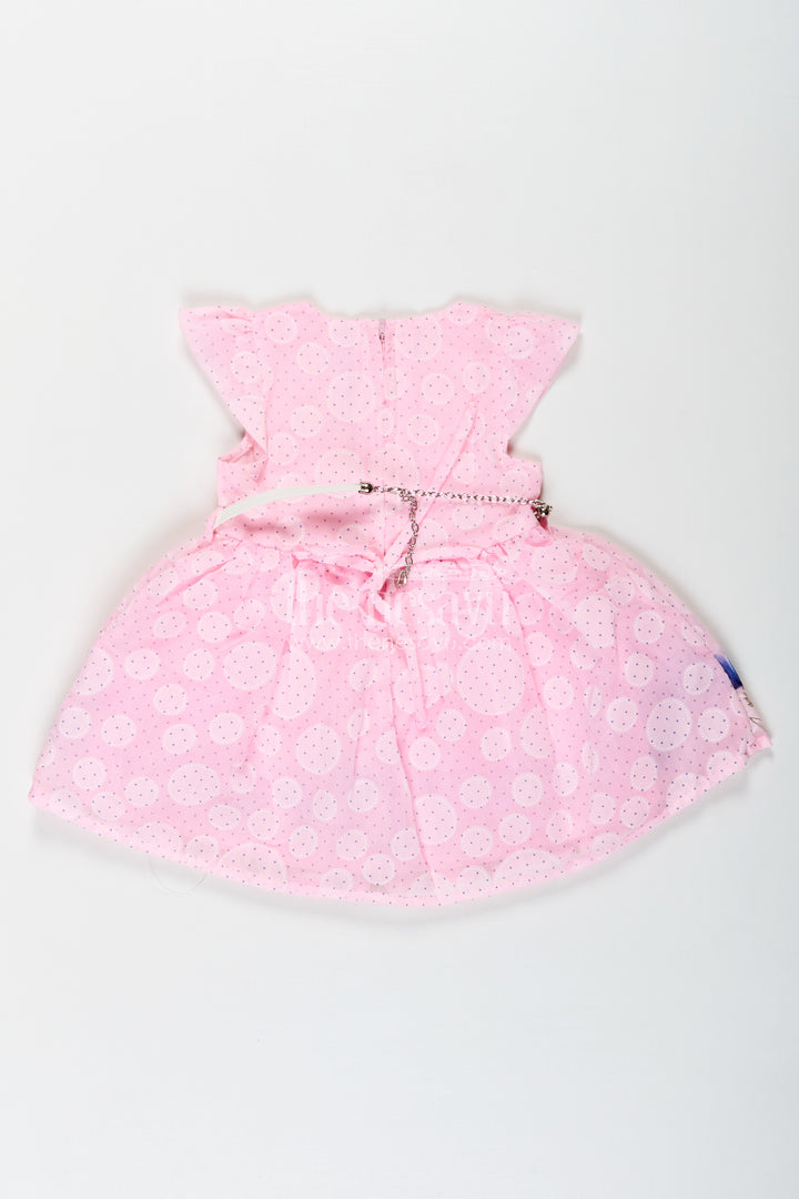 Baby Girls Floral Short Frock in Pink Cotton Blend with Digital Print and Matching Accessories