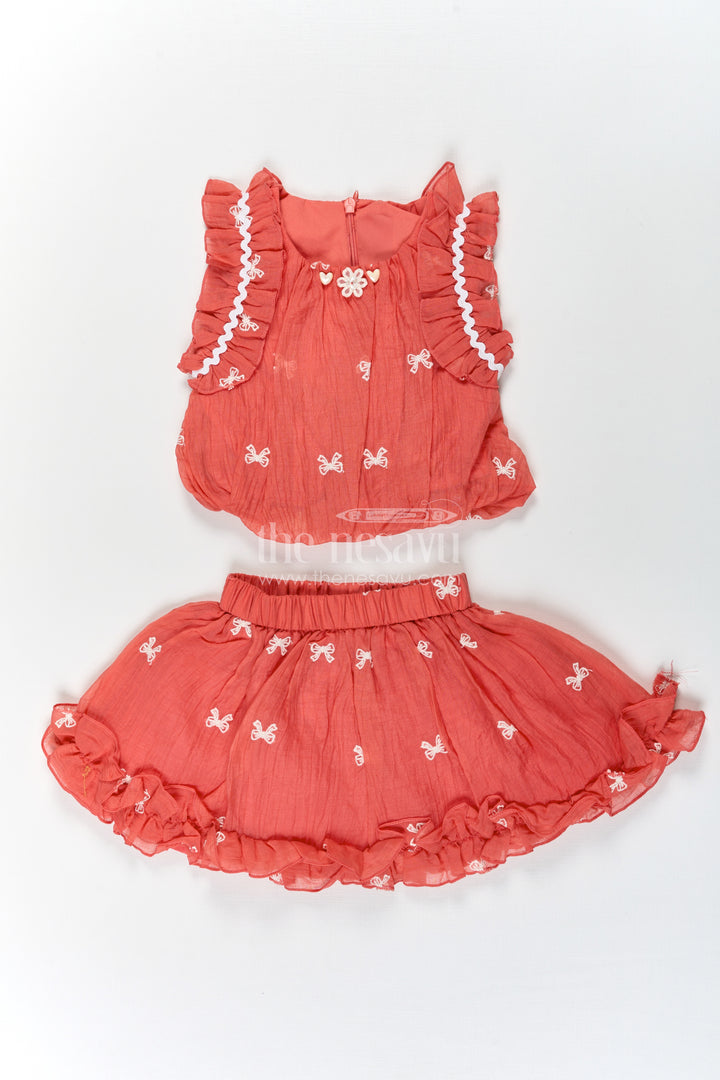 Baby Girls Orange Butterfly Frock with Thread Embroidery and Ruffled Sleeves for a Breezy Summer Look