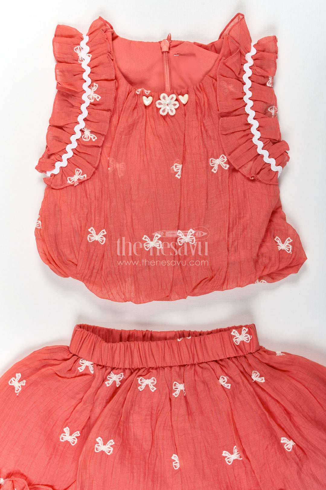 Baby Girls Orange Butterfly Frock with Thread Embroidery and Ruffled Sleeves for a Breezy Summer Look