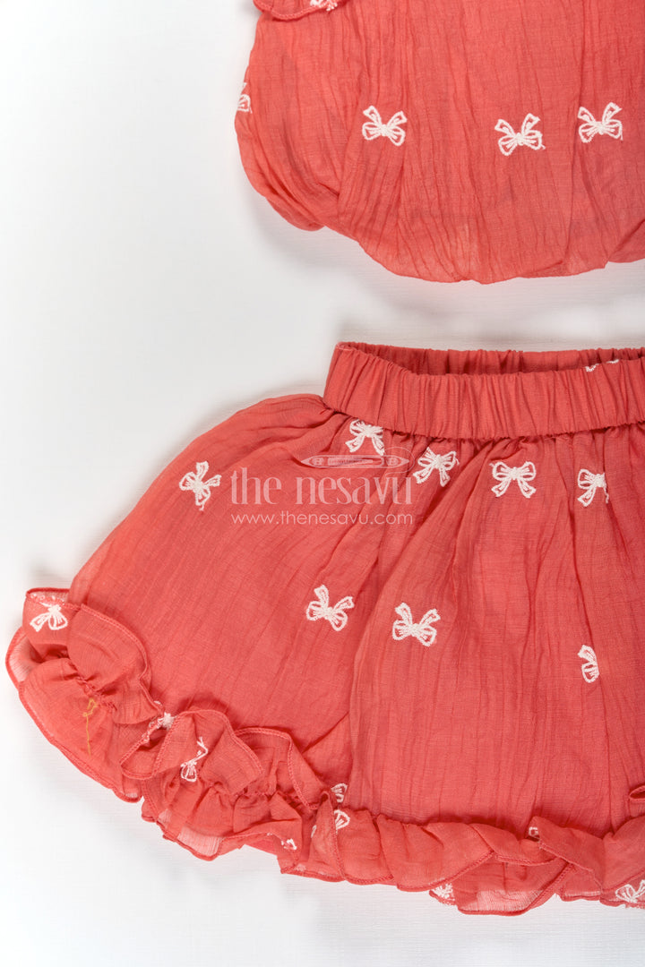 Baby Girls Orange Butterfly Frock with Thread Embroidery and Ruffled Sleeves for a Breezy Summer Look