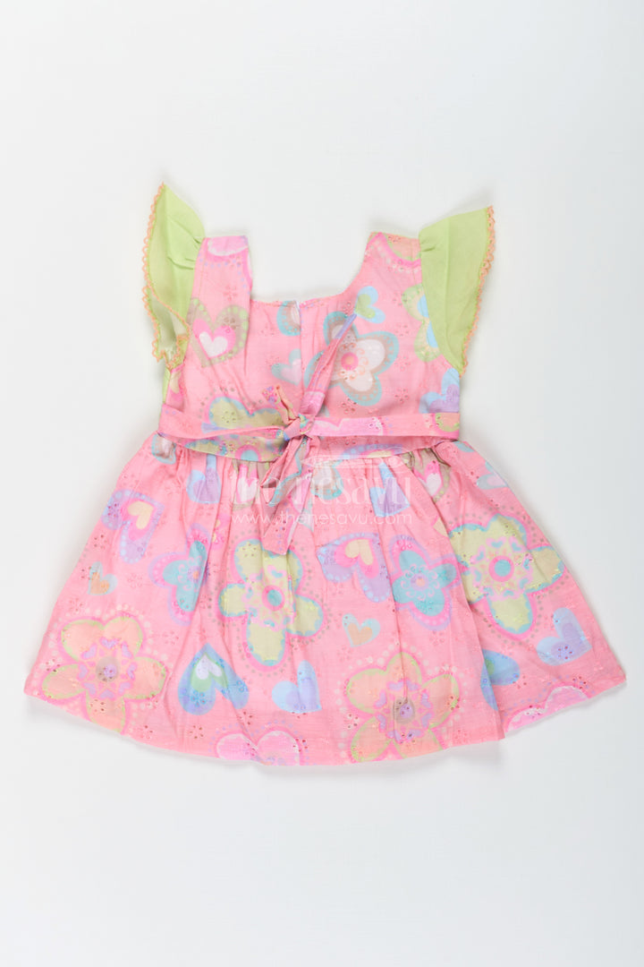 Girls Yellow Colour Frock Design with Pink Hakoba Embroidered Skirt and Floral Applique