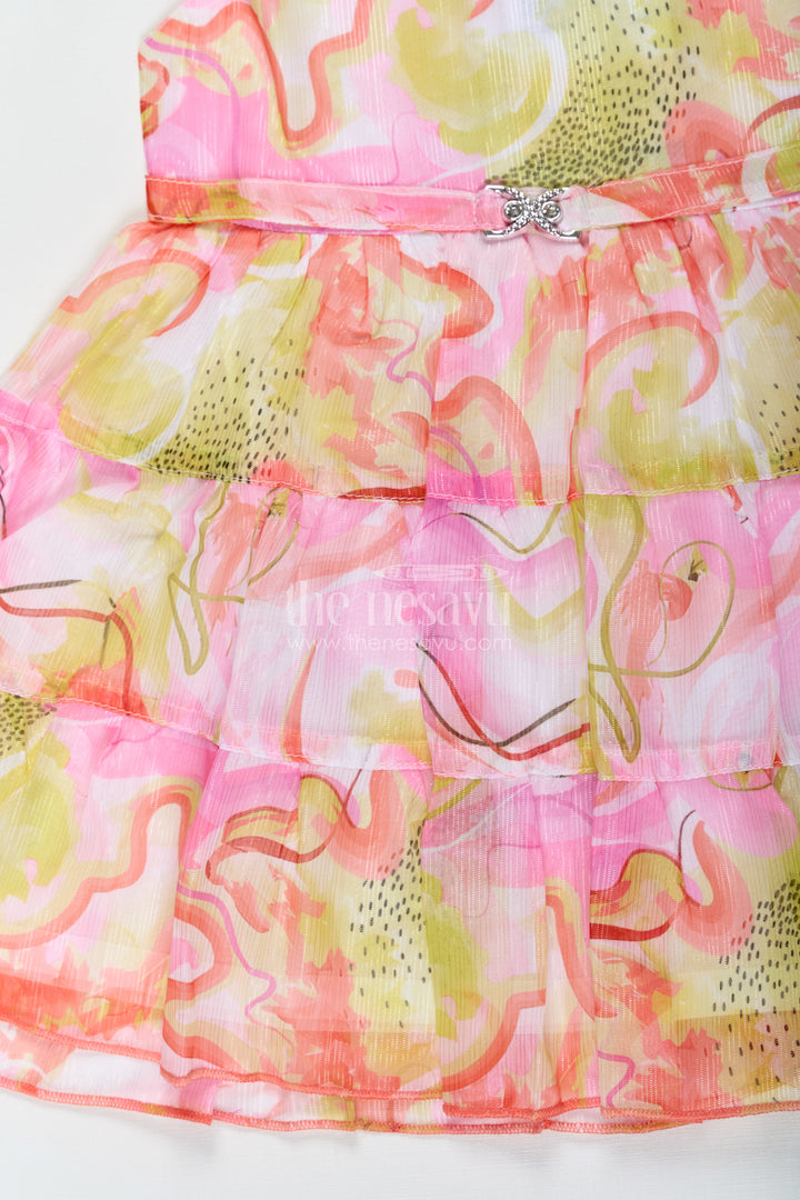Girls Designer Frock Cotton with Multicolor Digital Print and Flutter Sleeves in Georgette Fabric