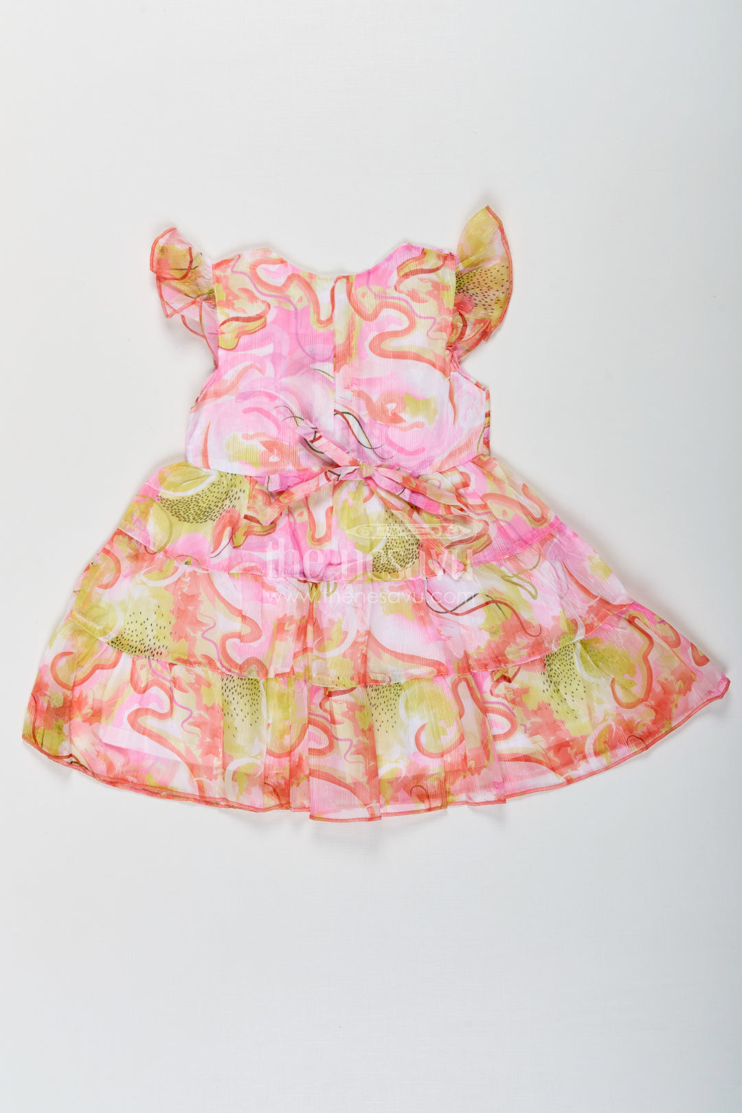 Girls Designer Frock Cotton with Multicolor Digital Print and Flutter Sleeves in Georgette Fabric