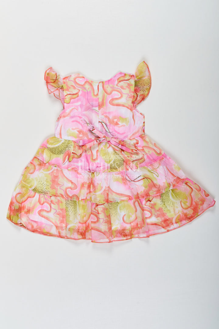 Girls Designer Frock Cotton with Multicolor Digital Print and Flutter Sleeves in Georgette Fabric