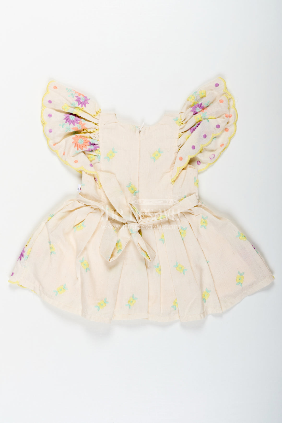 Frock Party Wear for Baby Girls in Cotton with Vibrant Thread Embroidery and Butterfly Sleeves