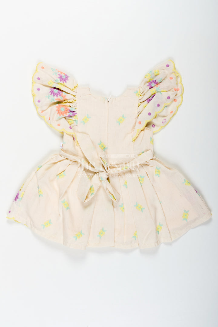Frock Party Wear for Baby Girls in Cotton with Vibrant Thread Embroidery and Butterfly Sleeves