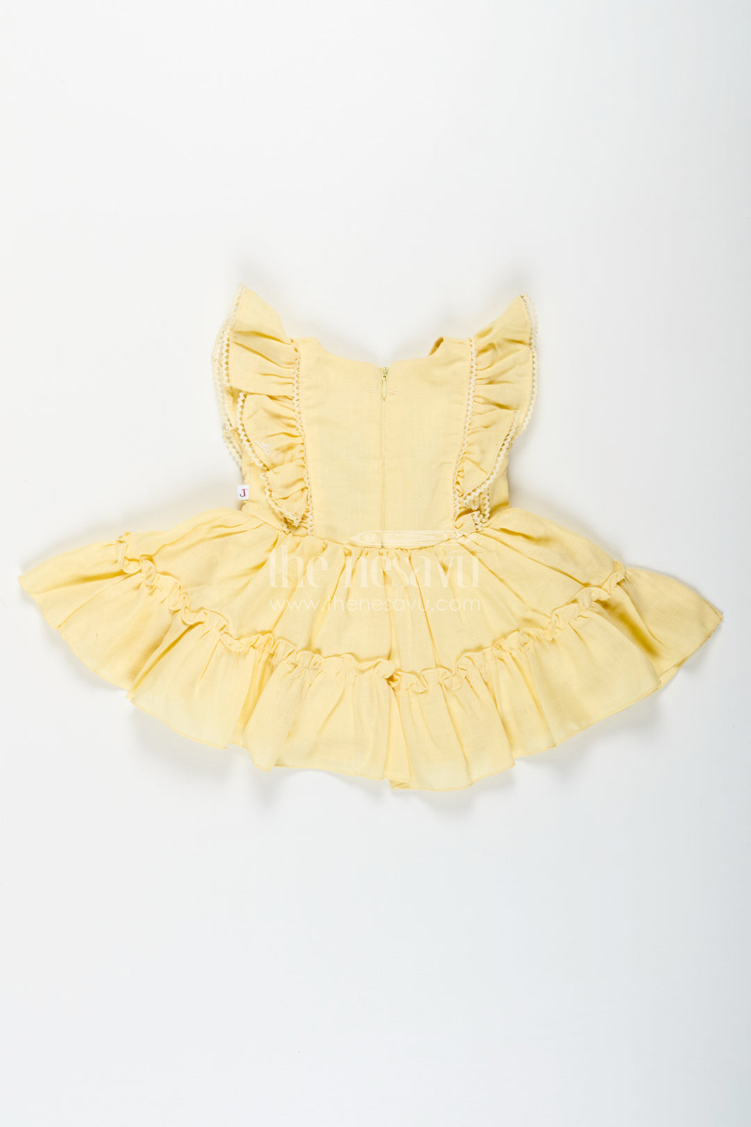 Yellow Frock for Baby Girl with Colorful Floral Embroidery and Ruffled Sleeves in Soft Cotton