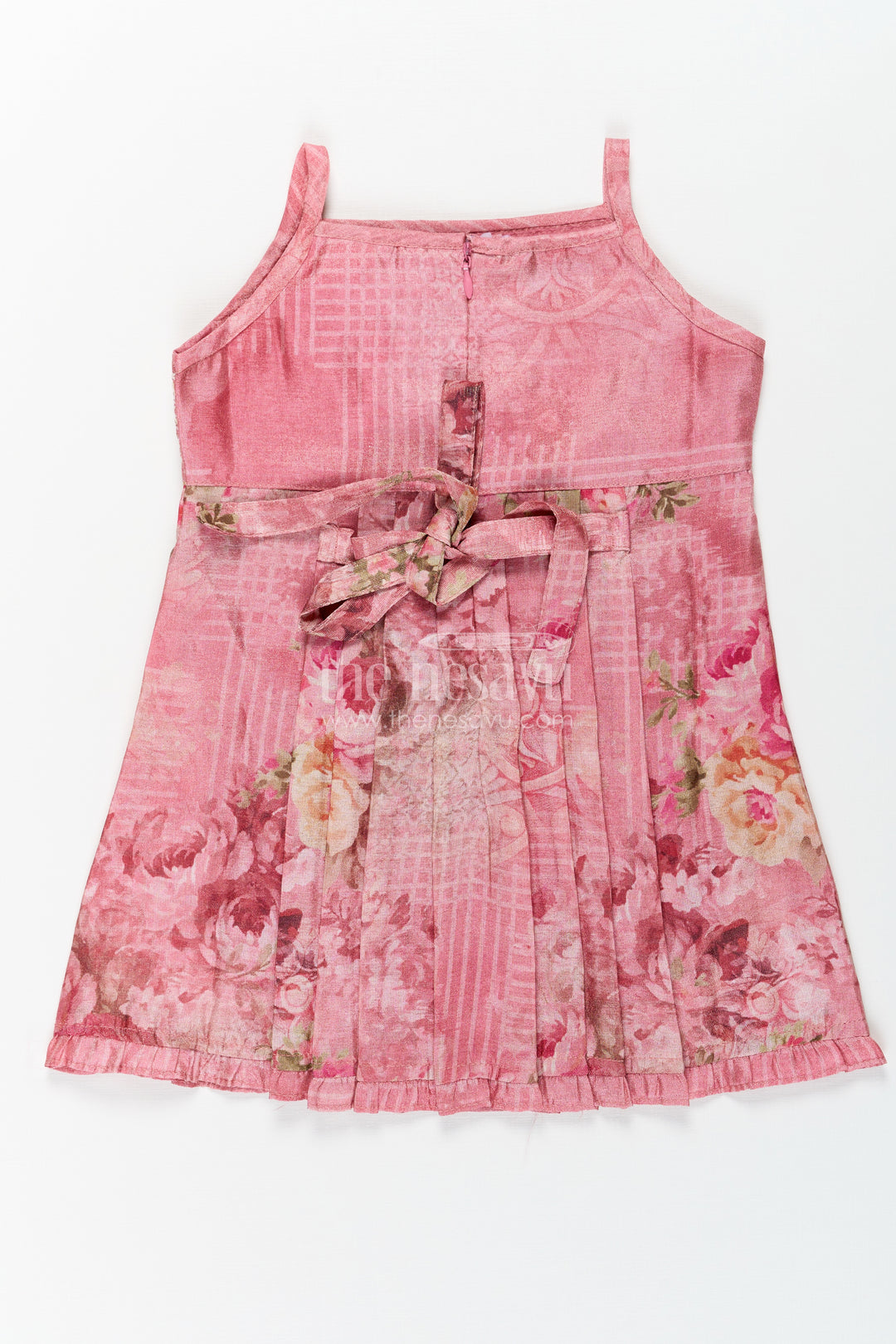Baby Girls Outfits in Rose Print with Sequin Embroidered Yoke and Delicate Shoulder Straps