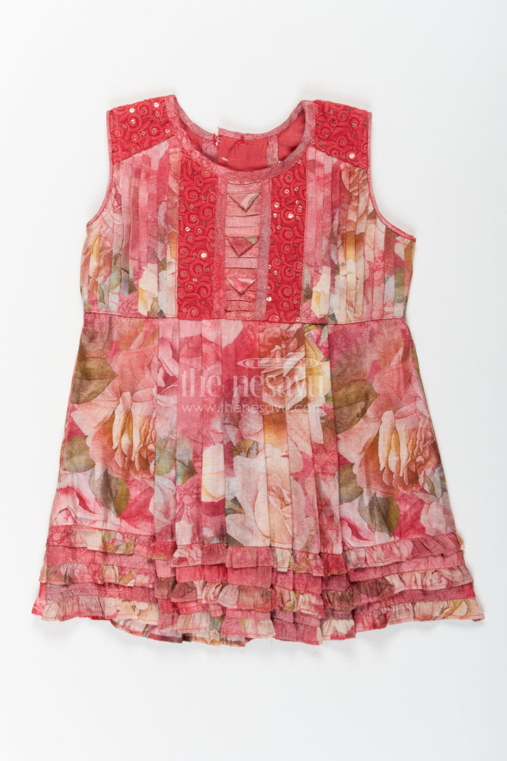 Infant Dresses in Vibrant Floral Print with Ruffled Hem and Pintuck Embellished Yoke