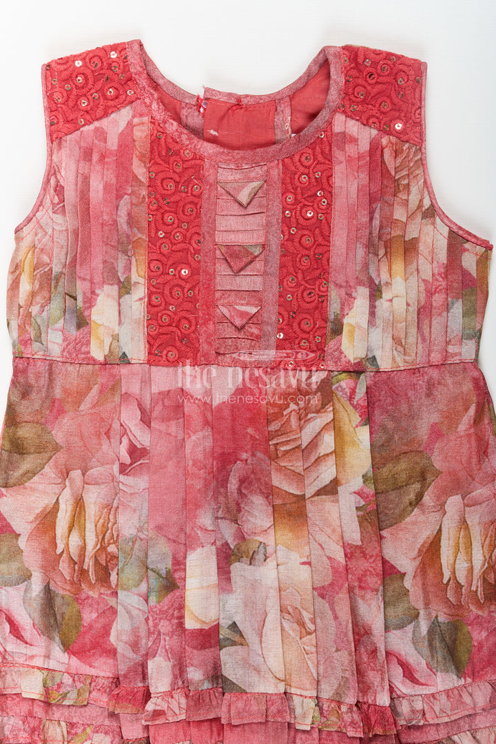 Infant Dresses in Vibrant Floral Print with Ruffled Hem and Pintuck Embellished Yoke