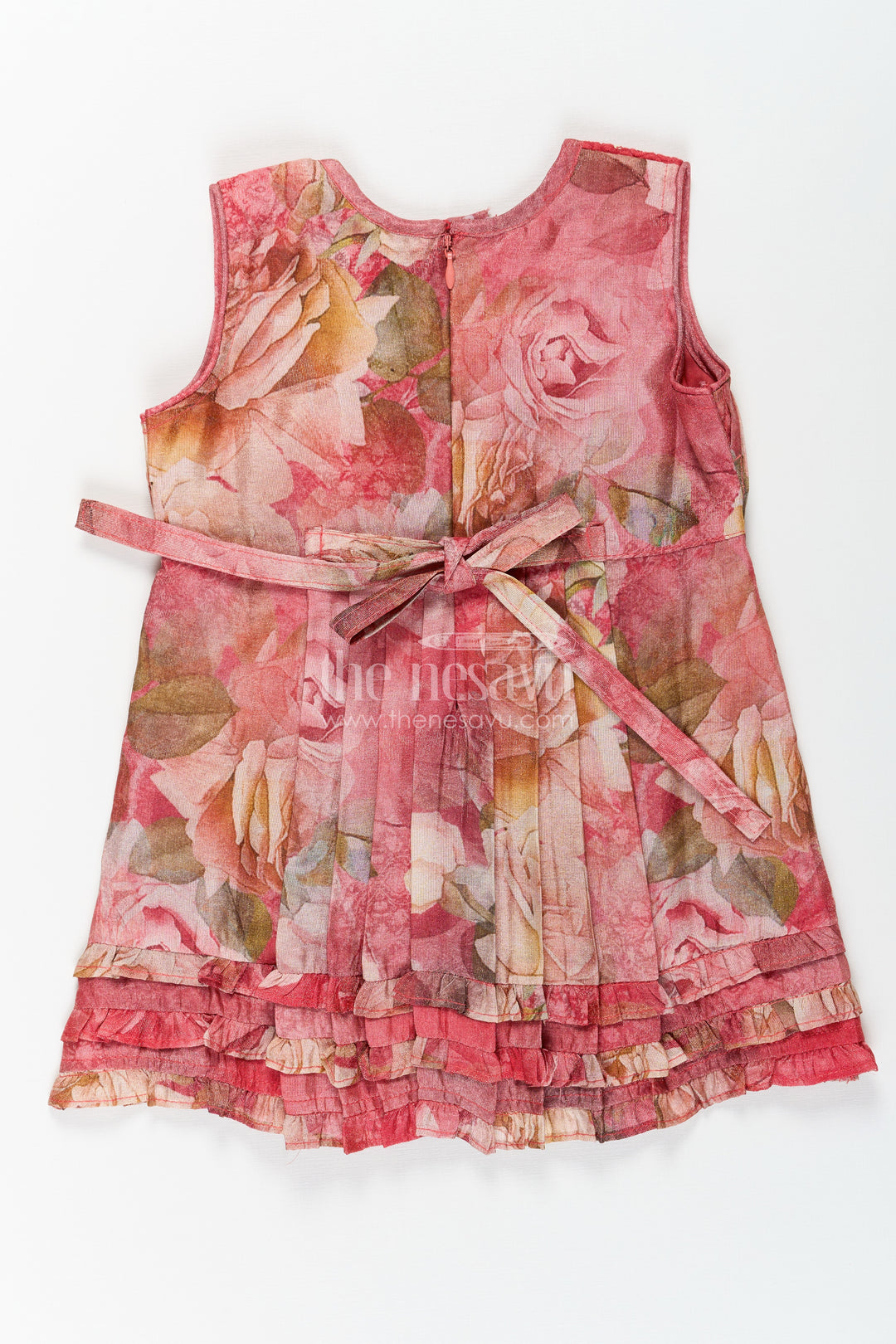 Infant Dresses in Vibrant Floral Print with Ruffled Hem and Pintuck Embellished Yoke