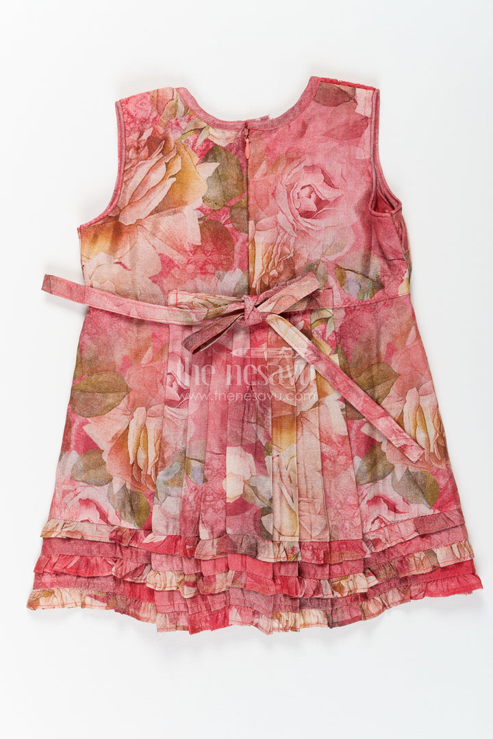 Infant Dresses in Vibrant Floral Print with Ruffled Hem and Pintuck Embellished Yoke