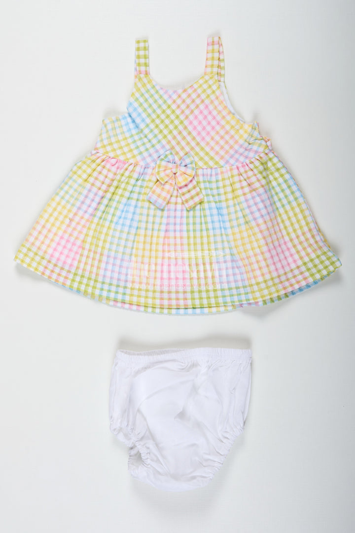Stylish Frocks for Baby Girl in Soft Cotton with Multicolor Checks and Matching Bloomers