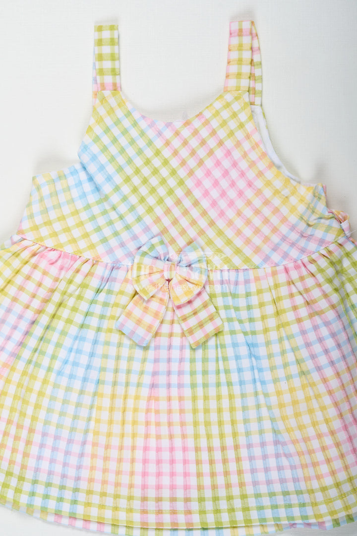 Stylish Frocks for Baby Girl in Soft Cotton with Multicolor Checks and Matching Bloomers