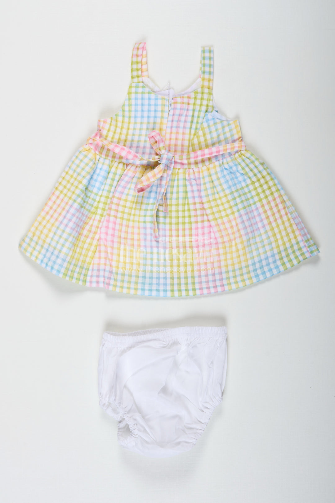 Stylish Frocks for Baby Girl in Soft Cotton with Multicolor Checks and Matching Bloomers