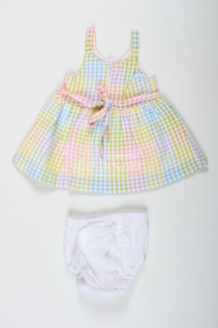 Stylish Frocks for Baby Girl in Soft Cotton with Multicolor Checks and Matching Bloomers