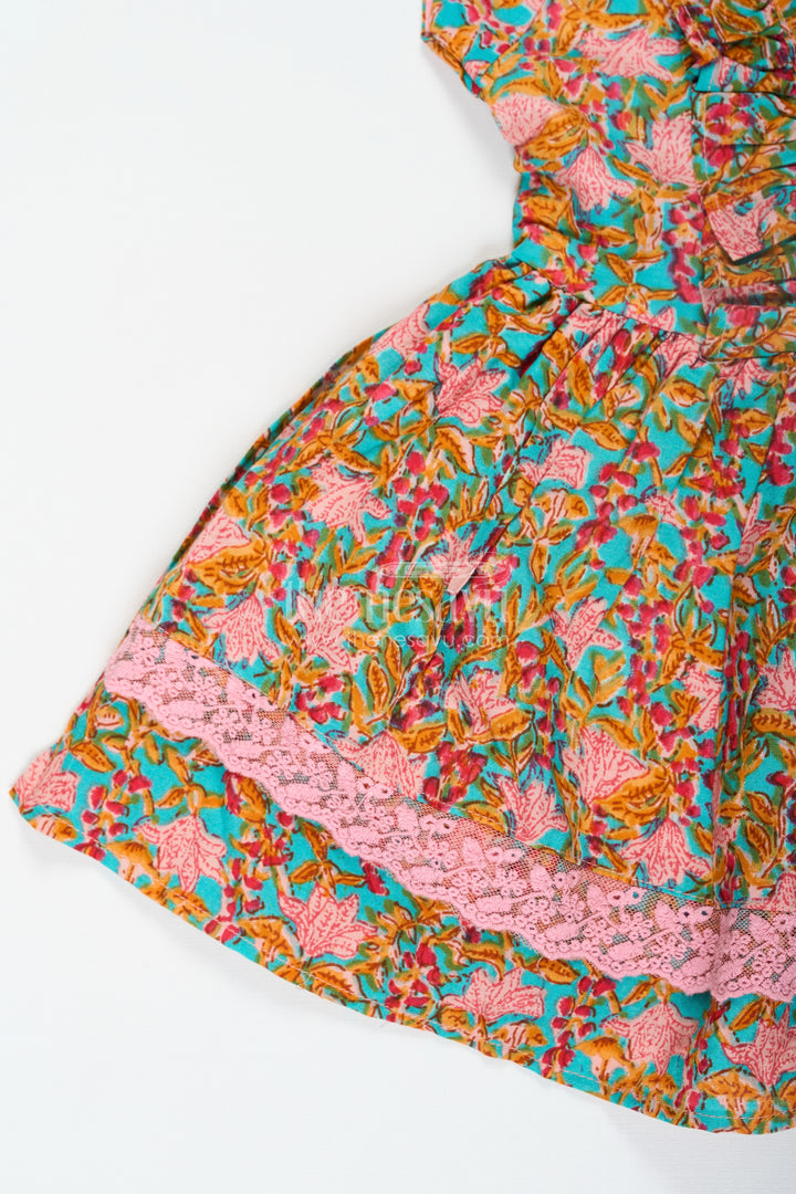 Rock for Wedding Reception for Baby Girls in Multicolor Rayon with Front Buttons and Lace Trim