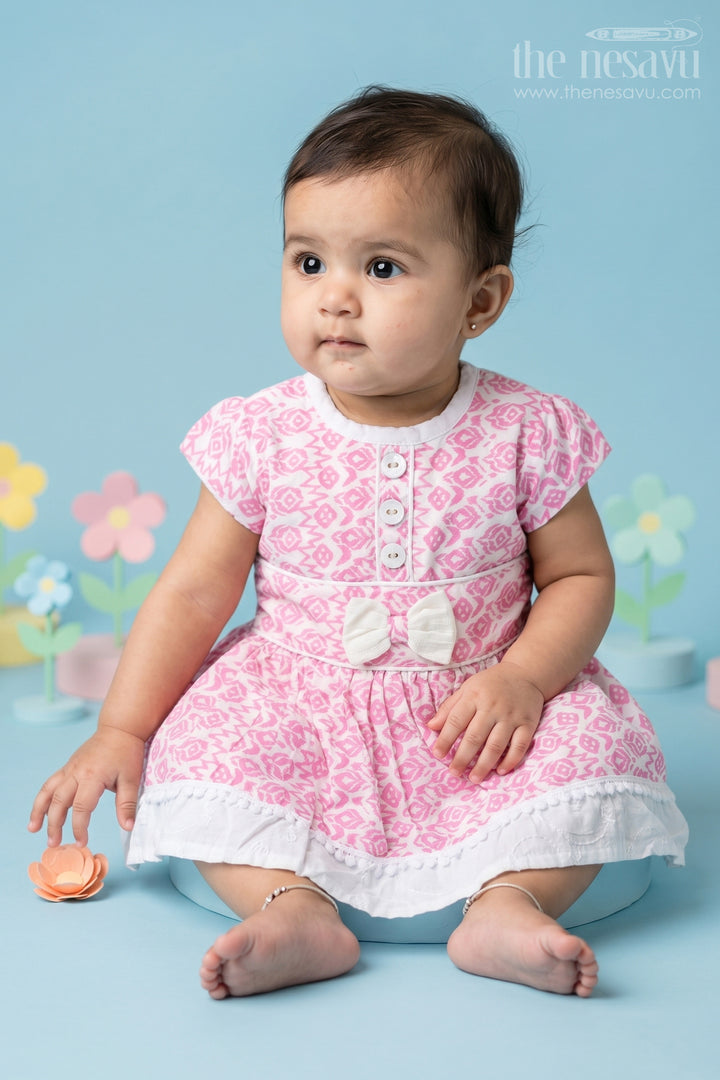Light Pink Frock Suit for Girls in Rayon with Digital Print and Embroidered Lace Border