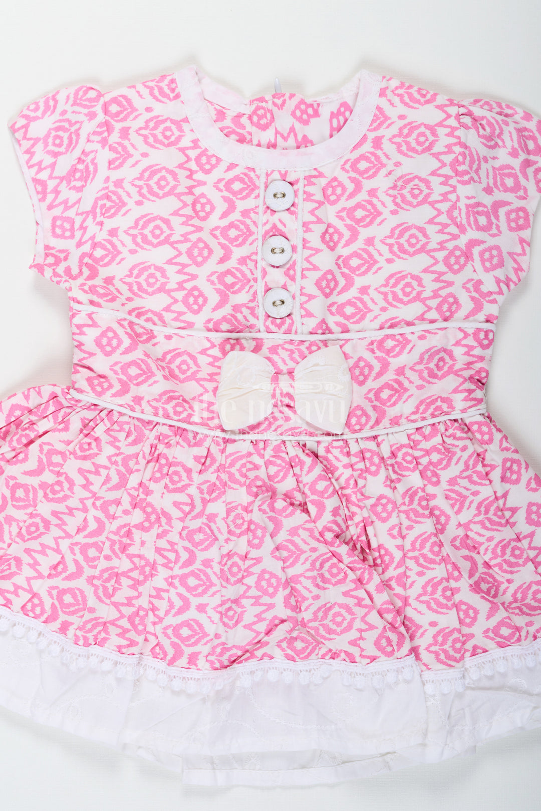 Light Pink Frock Suit for Girls in Rayon with Digital Print and Embroidered Lace Border