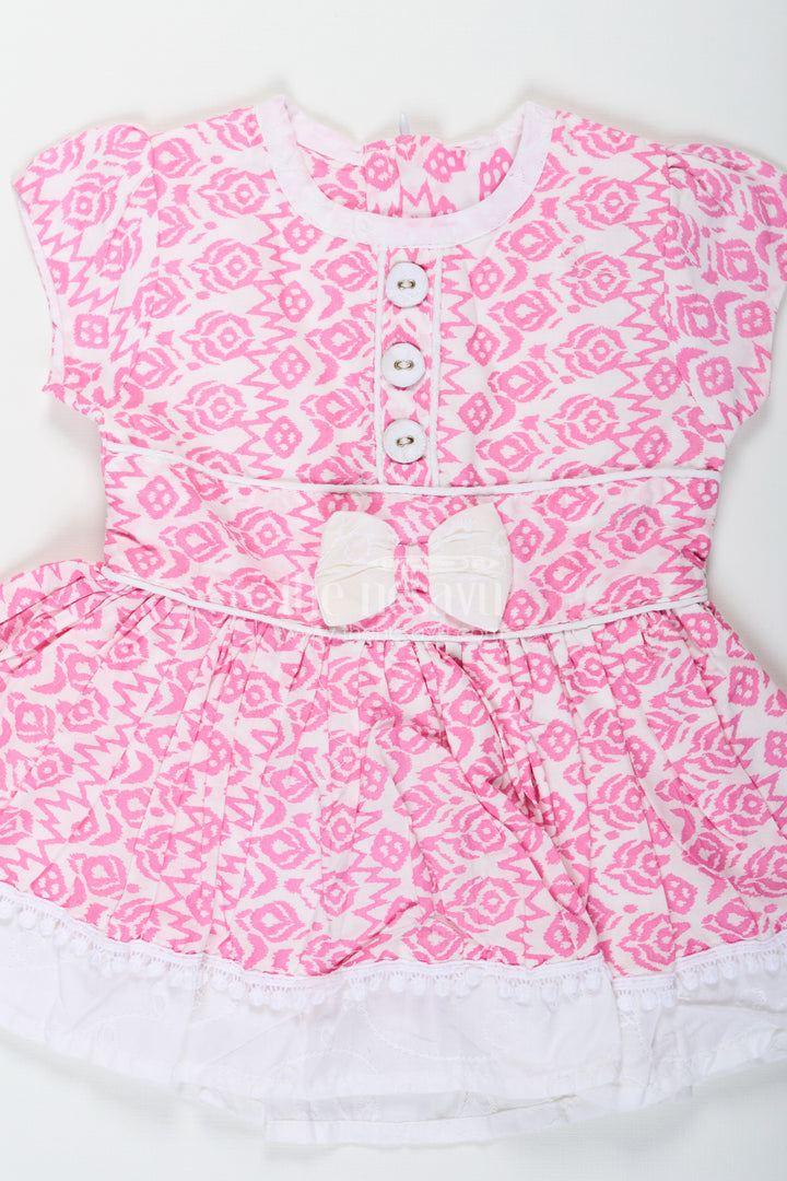 Light Pink Frock Suit for Girls in Rayon with Digital Print and Embroidered Lace Border