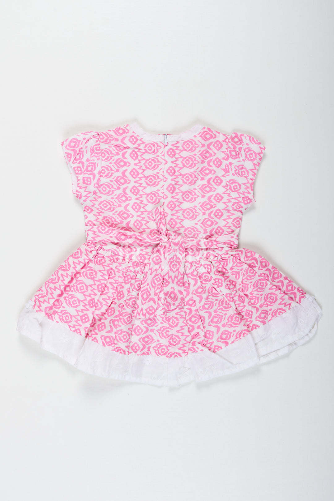 Light Pink Frock Suit for Girls in Rayon with Digital Print and Embroidered Lace Border