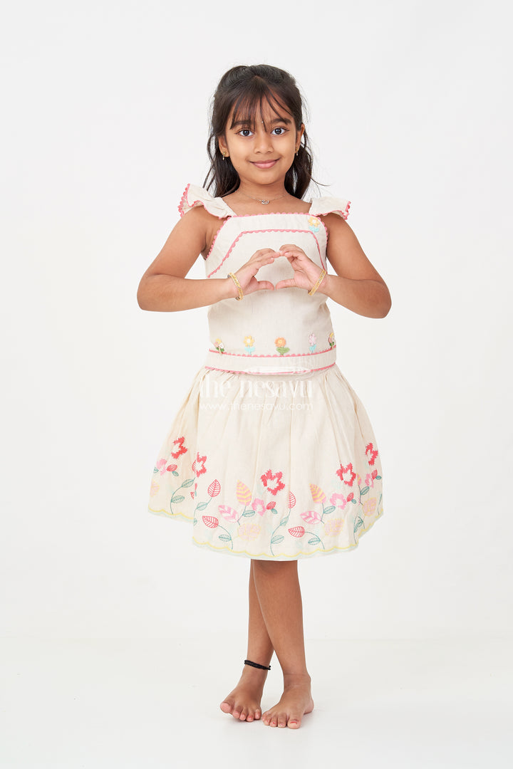 Floral Frock Suit for Babies in Soft Cotton with Embroidered Skirt and Cute Ruffle Strap Top