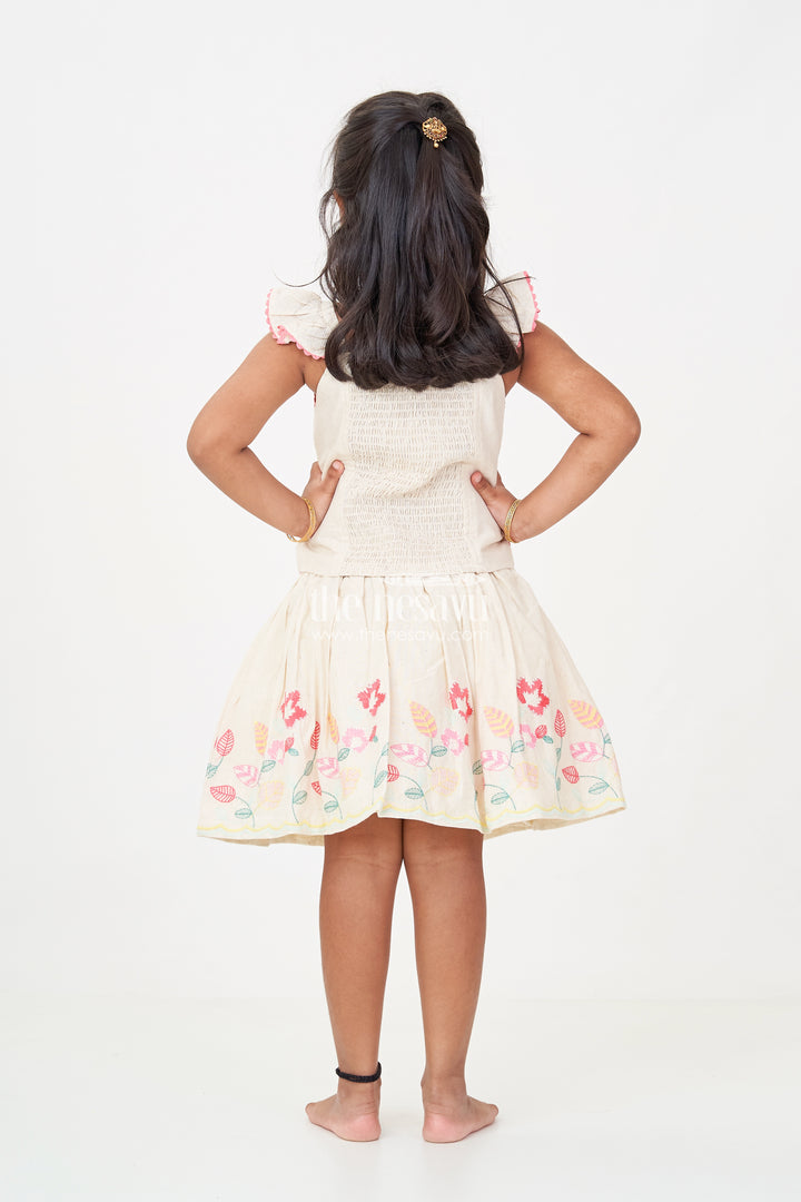 Floral Frock Suit for Babies in Soft Cotton with Embroidered Skirt and Cute Ruffle Strap Top