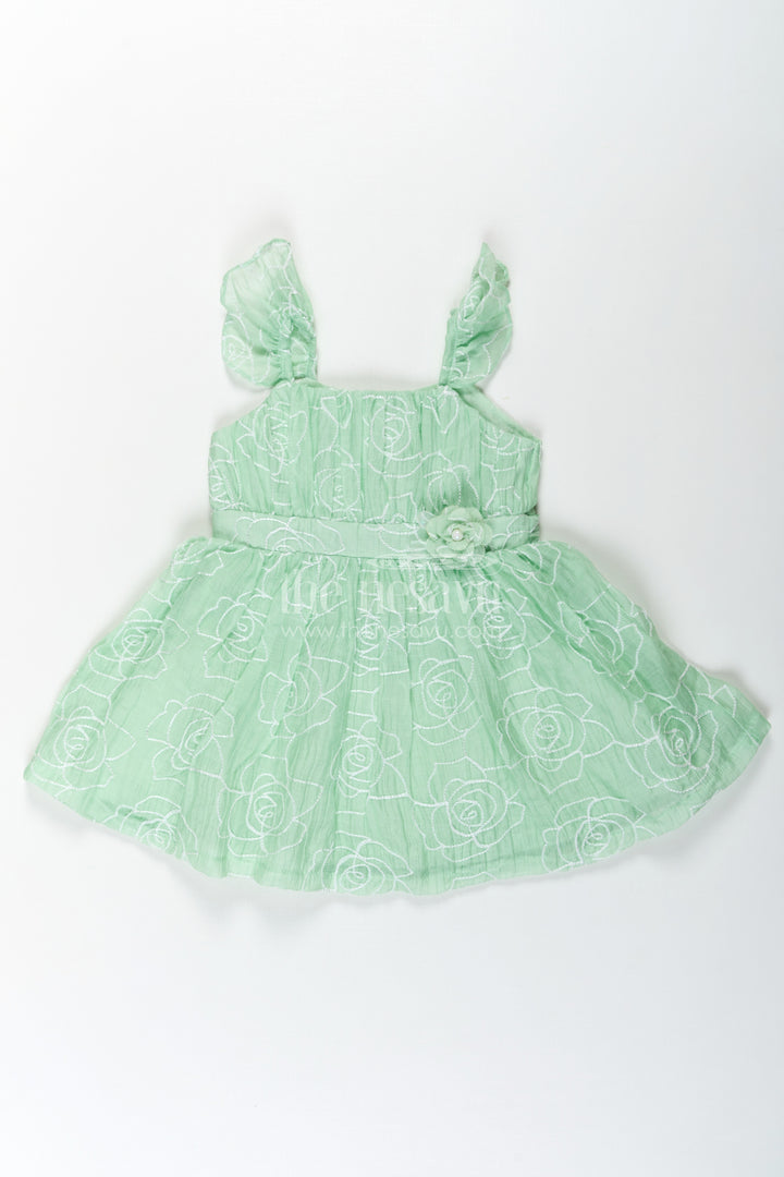 Latest Frock Designs for Baby Girls in Light Green Georgette with Rose Pattern Embroidery