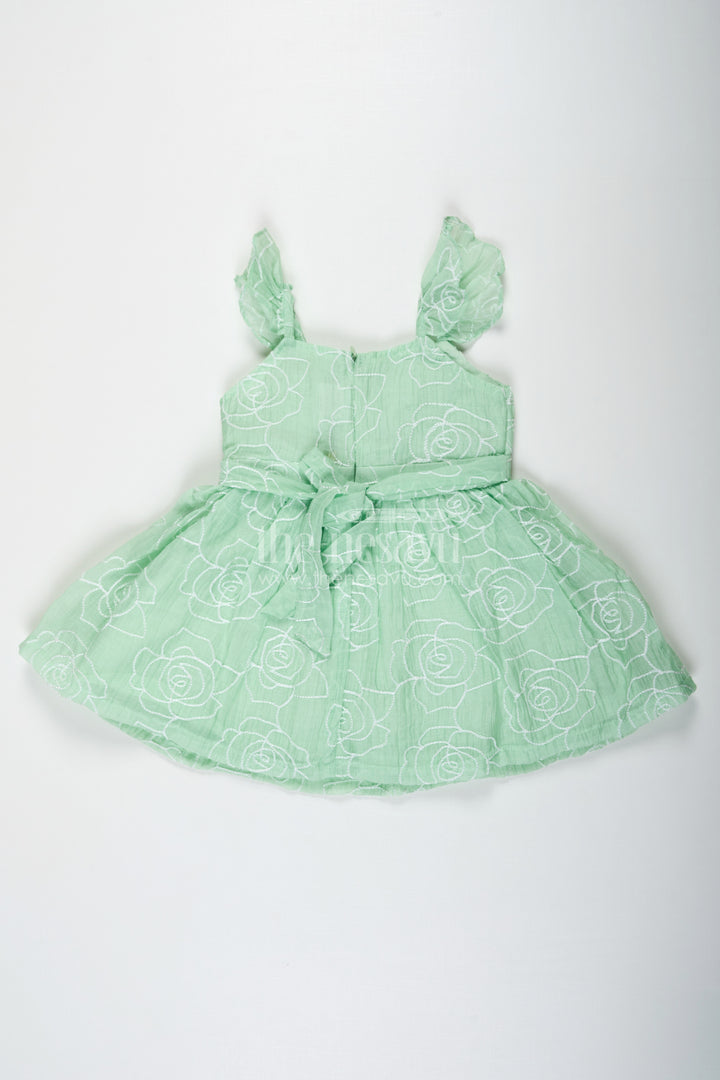 Latest Frock Designs for Baby Girls in Light Green Georgette with Rose Pattern Embroidery