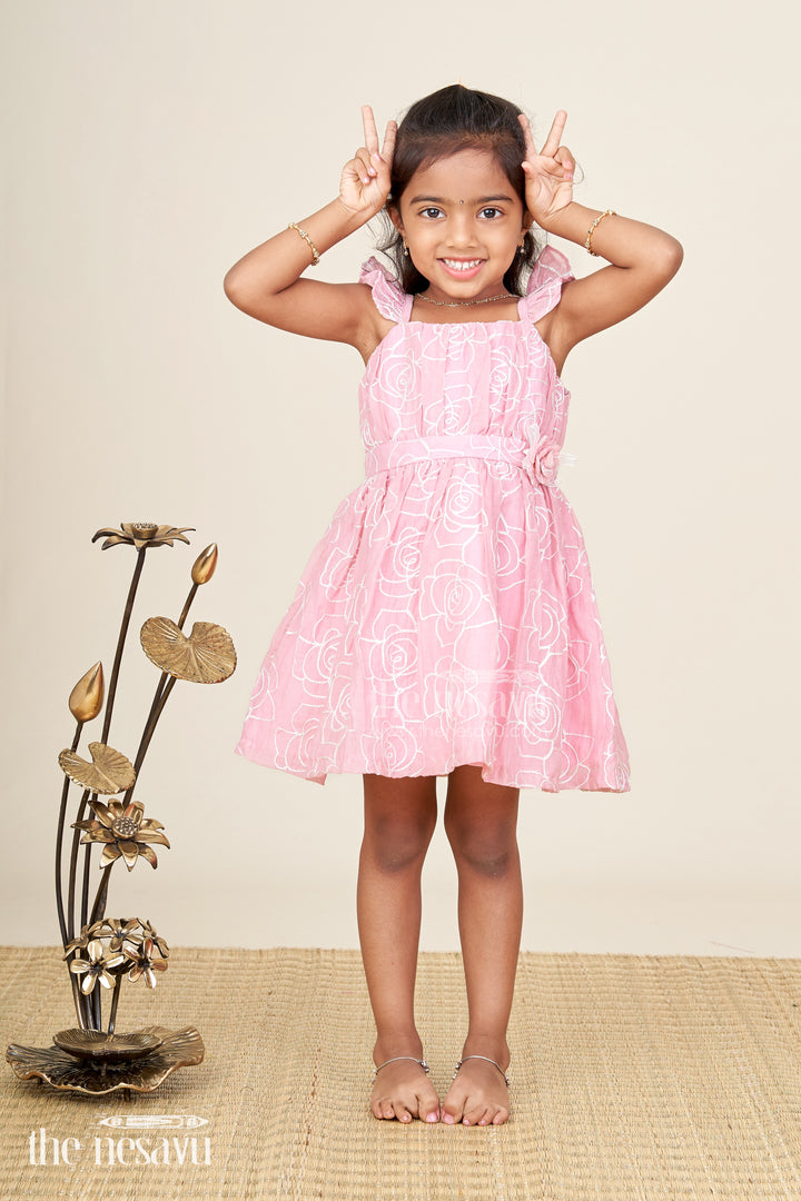 Rose Pink Baby Girl Cotton Frock With Embroidery & Floral Details