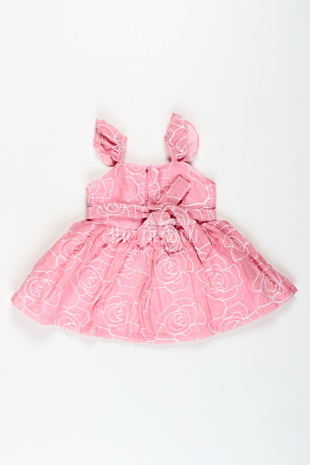 Rose Pink Baby Girl Cotton Frock With Embroidery & Floral Details