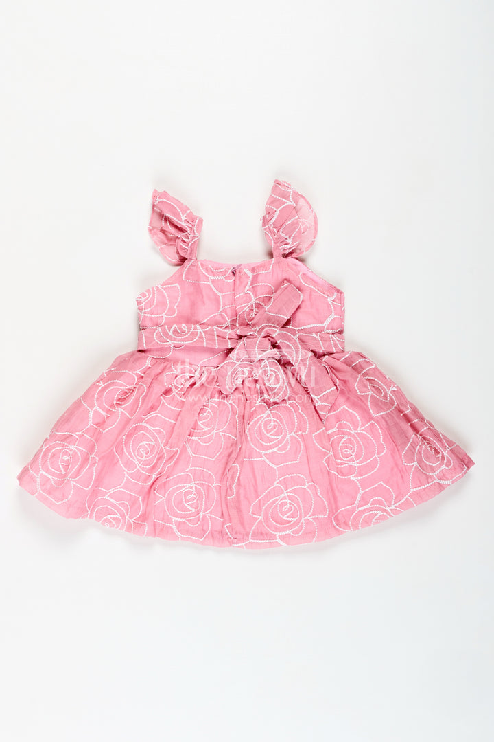 Rose Pink Baby Girl Cotton Frock With Embroidery & Floral Details