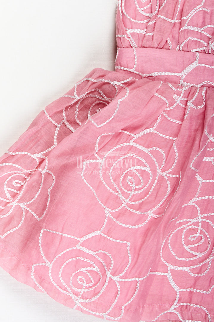 Rose Pink Baby Girl Cotton Frock With Embroidery & Floral Details