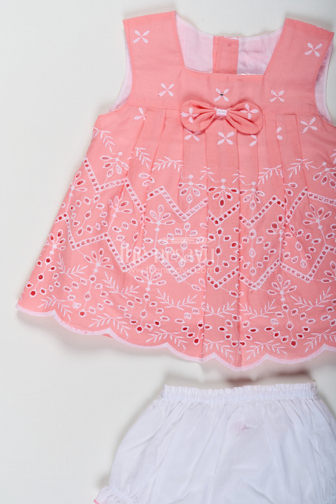 Bridal Frock for Reception in Peach Pink with Lucknowi Embroidery and Matching Bloomers