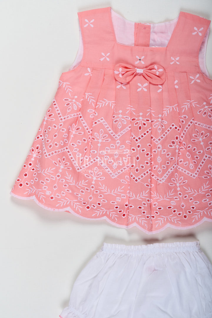 Bridal Frock for Reception in Peach Pink with Lucknowi Embroidery and Matching Bloomers