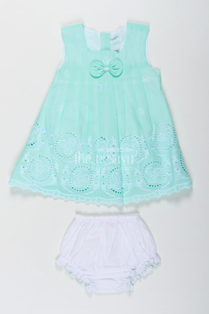 Fancy Frock Suit for Baby Girls in Light Green Cotton Hakoba Embroidery with Bloomers