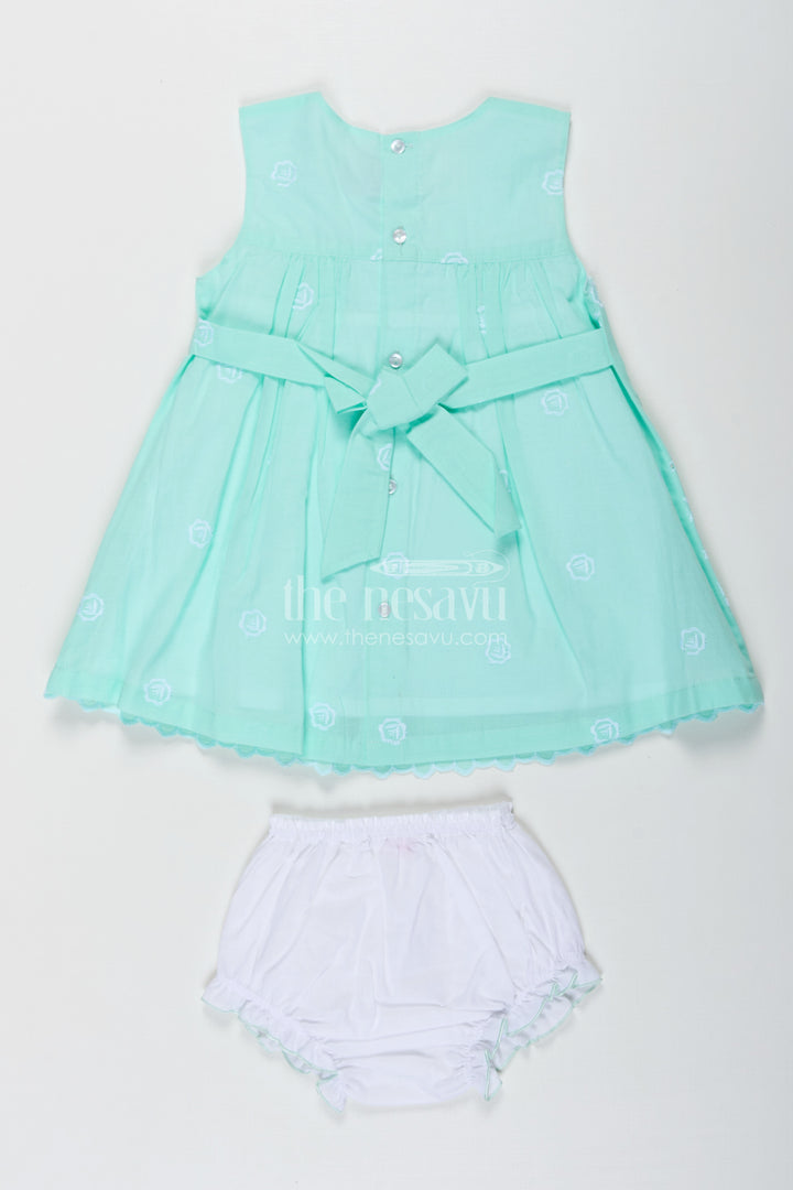 Fancy Frock Suit for Baby Girls in Light Green Cotton Hakoba Embroidery with Bloomers