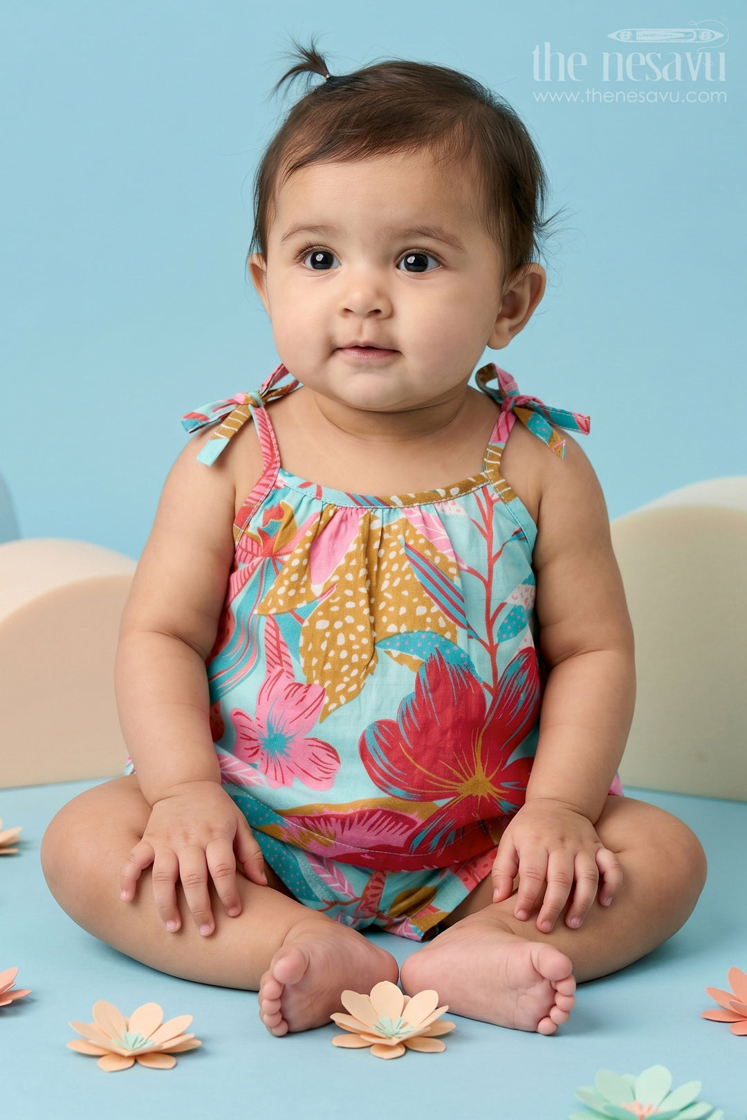 Girls Baby Cotton Dress Design Set with Abstract Printed Sleeveless Top and Matching Shorts in Soft Cotton