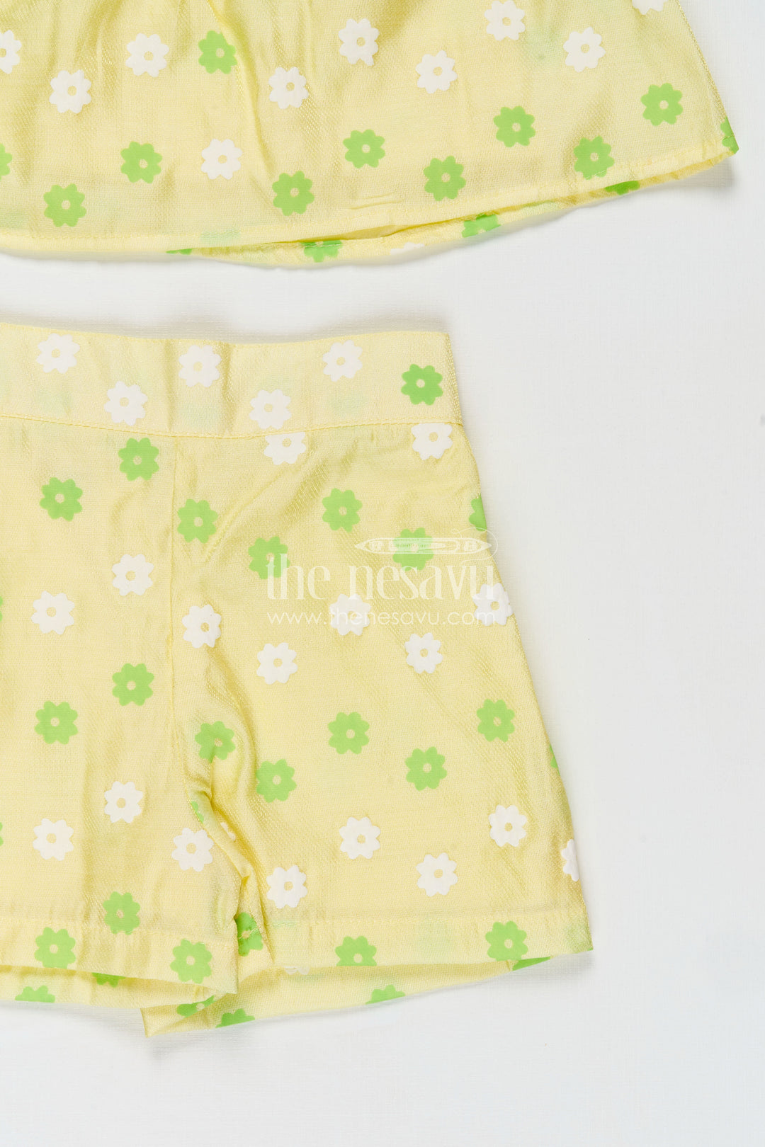 Baby Girls Cotton Poplin Casual Clothes Set in Green with Floral Design and Tie Shoulder Top