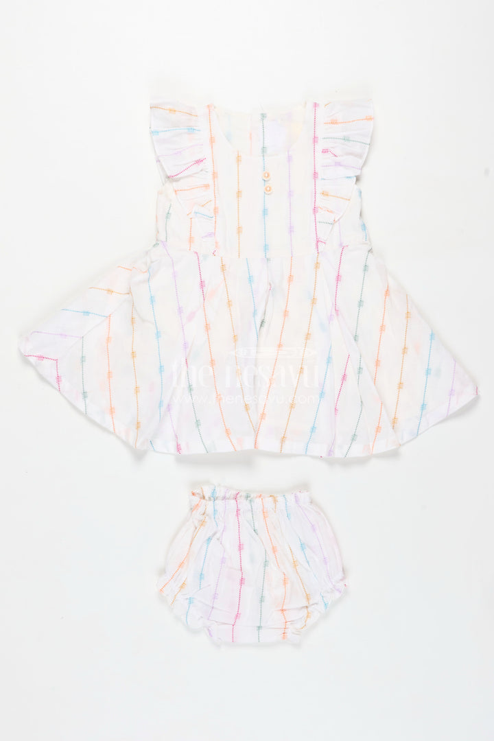 Chhoti Bacchi Ka Frock in Soft Cotton with Multicolour Stripes and Matching Bloomers for Daily Comfort