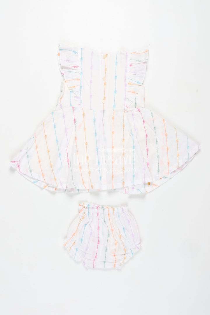 Chhoti Bacchi Ka Frock in Soft Cotton with Multicolour Stripes and Matching Bloomers for Daily Comfort