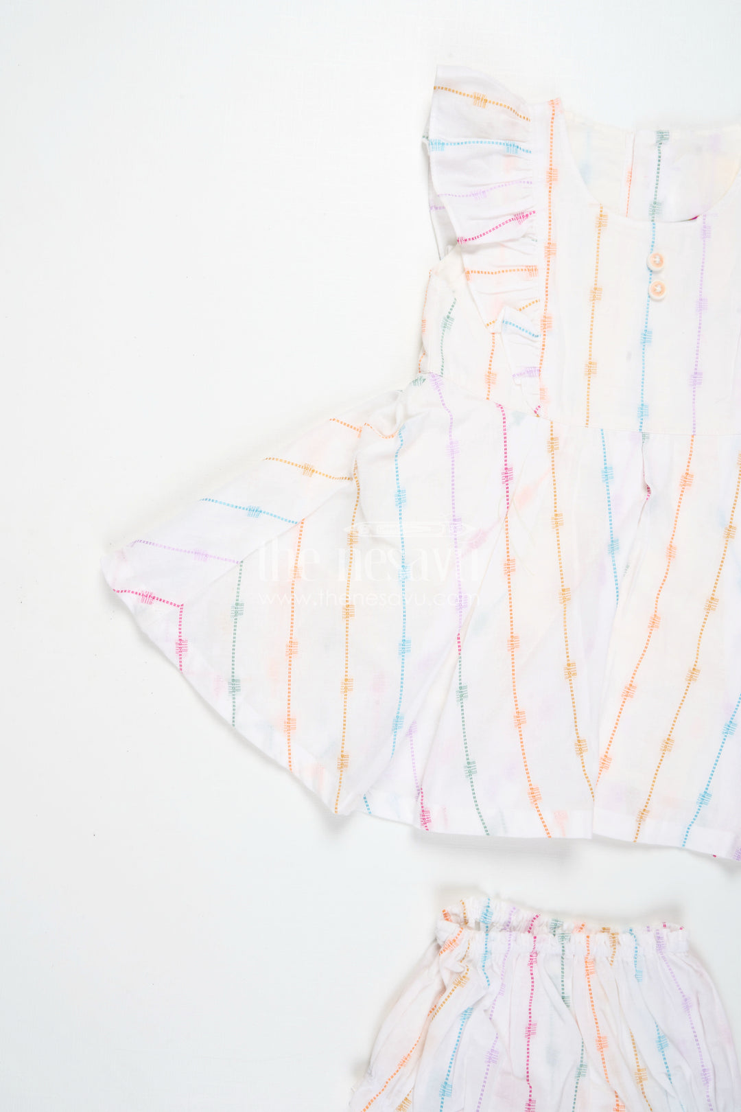Chhoti Bacchi Ka Frock in Soft Cotton with Multicolour Stripes and Matching Bloomers for Daily Comfort