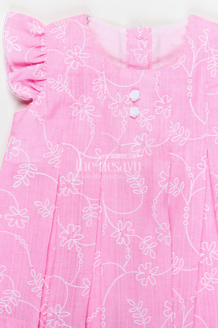 Pink Newborn Outfit for Infants with Thread Embroidery and Matching Bloomers in Soft Cotton
