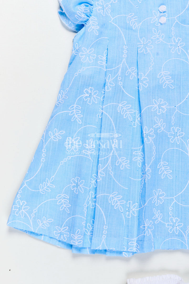 Breathable Everyday Wear for Baby in Blue Cotton with Embroidered Floral Detailing and Bloomers