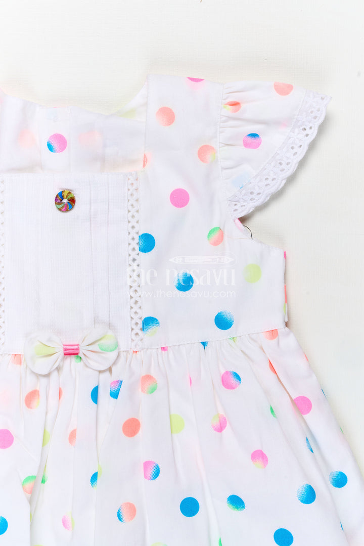 White Newborn Clothes in Cotton with Neon Polka Dot Print and Frilly Sleeves for Baby Girls