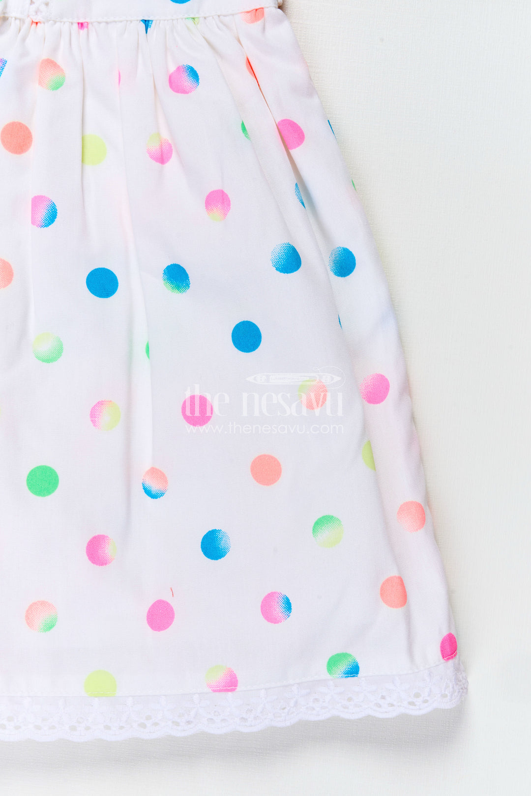 White Newborn Clothes in Cotton with Neon Polka Dot Print and Frilly Sleeves for Baby Girls