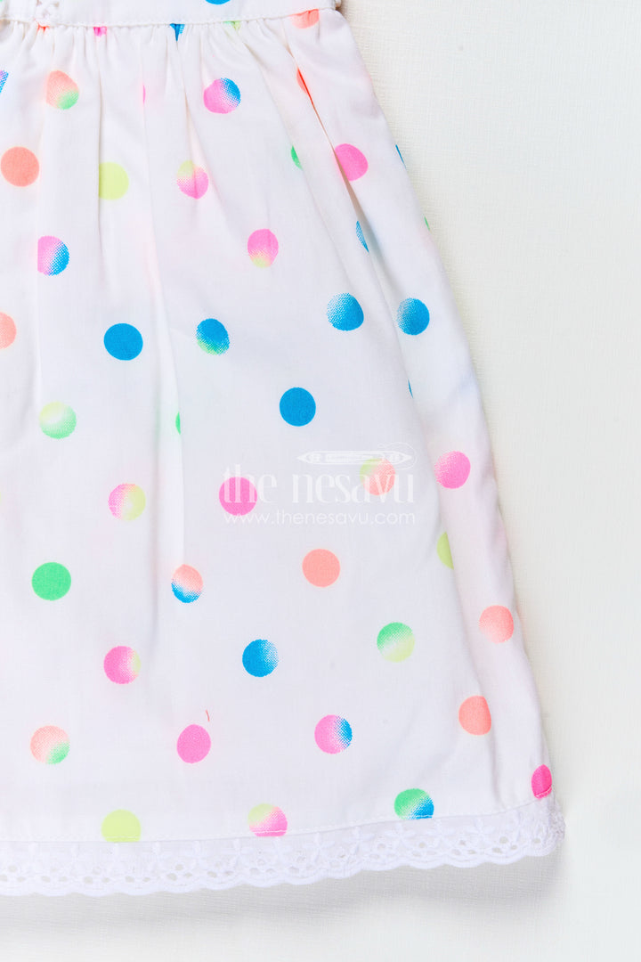 White Newborn Clothes in Cotton with Neon Polka Dot Print and Frilly Sleeves for Baby Girls