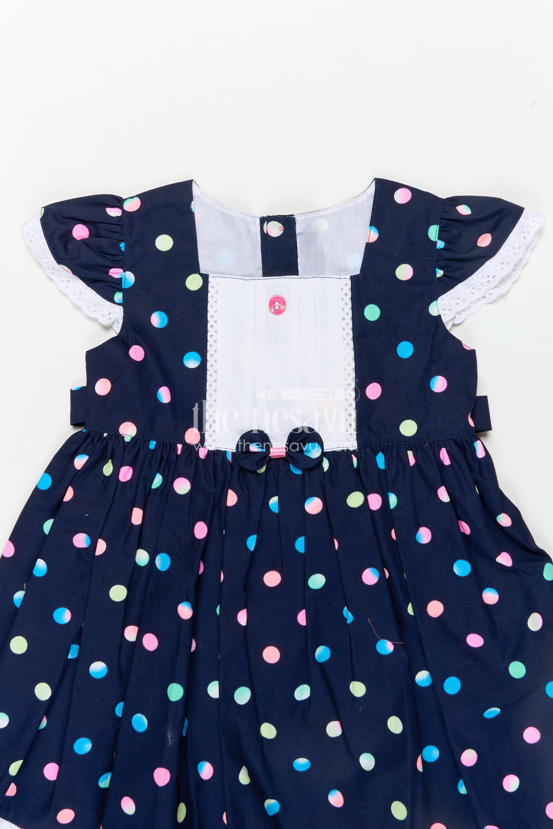 Newborn Black Dress with Polka Dot Digital Print and Lace Trimmed Sleeves for Baby Girls