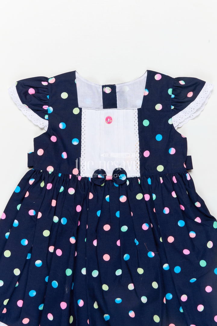 Newborn Black Dress with Polka Dot Digital Print and Lace Trimmed Sleeves for Baby Girls